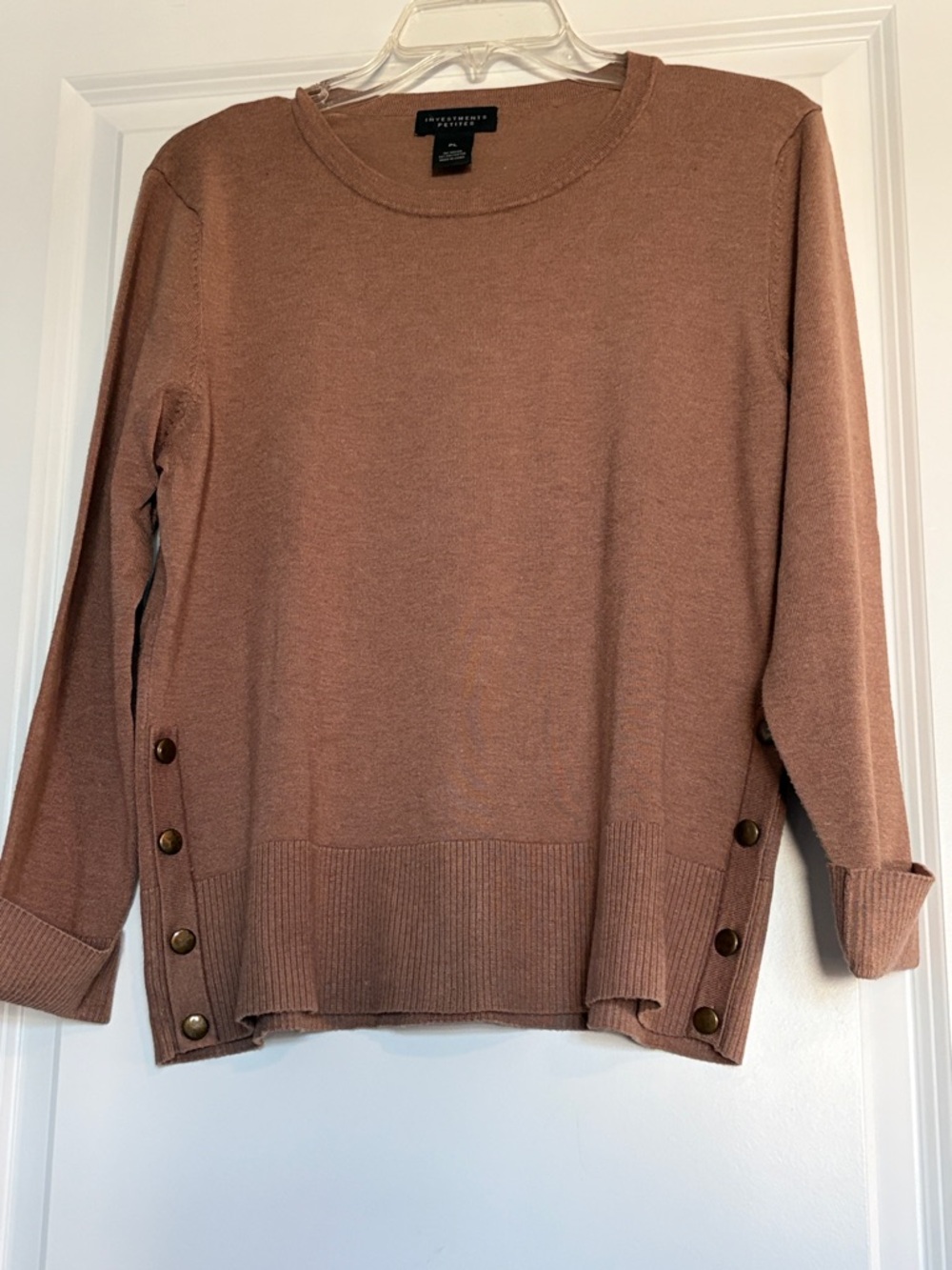 Investments Taupe Side-Button Crewneck Sweater